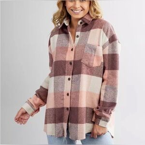 BKE (Buckle Brand) Pink Plaid Shacket
